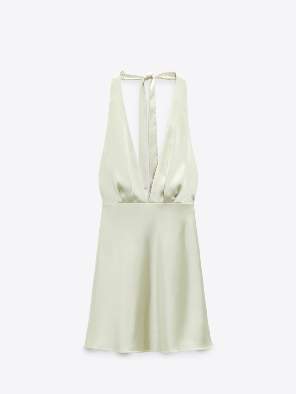 Zara white/pearl Satin Backless Halter Mini Dress